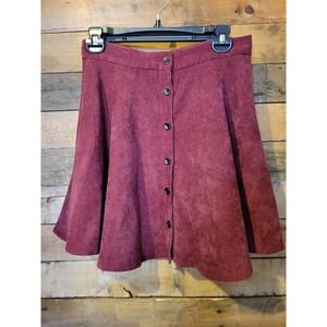 SALE-Shein women's wine color corduroy button up flare skirt size S